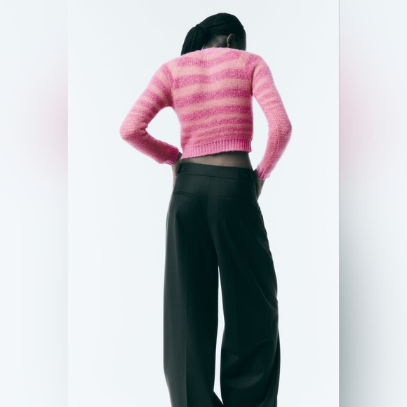 ZARA STRIPED CROP KNIT SWEATER - Picture 6 of 9